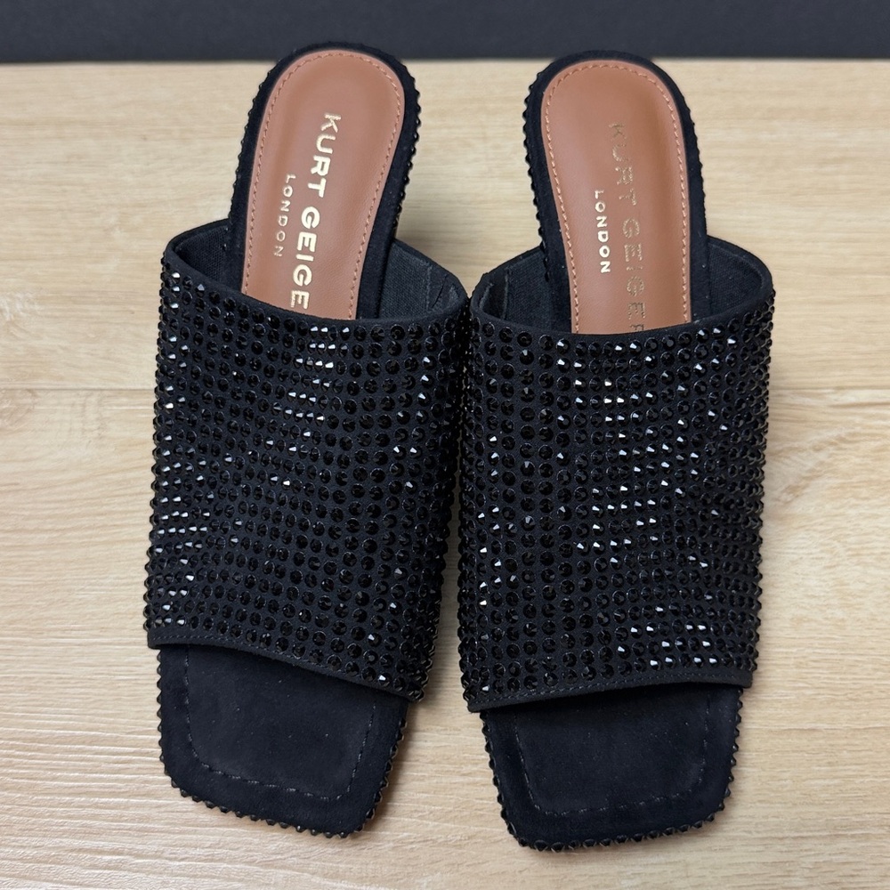 Kurt Geiger London Crystal Mule Heels Black Gold Heel - Picture 6 of 13